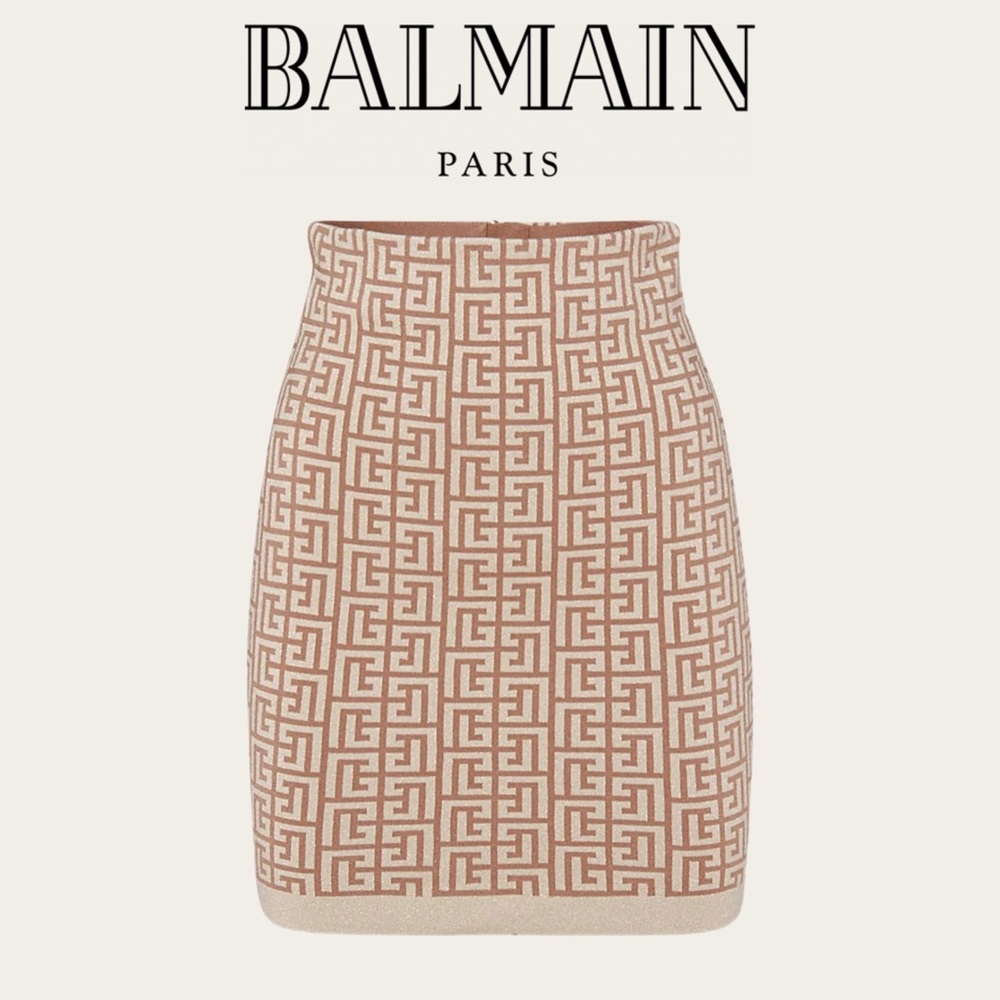 Balmain Monogram Jacquard Knit Mini Skirt size 38 NWOT - Picture 2 of 11